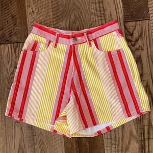 Vintage Dungaree Skoozi Bright Striped High-Waisted Denim Mom Shorts Size 9